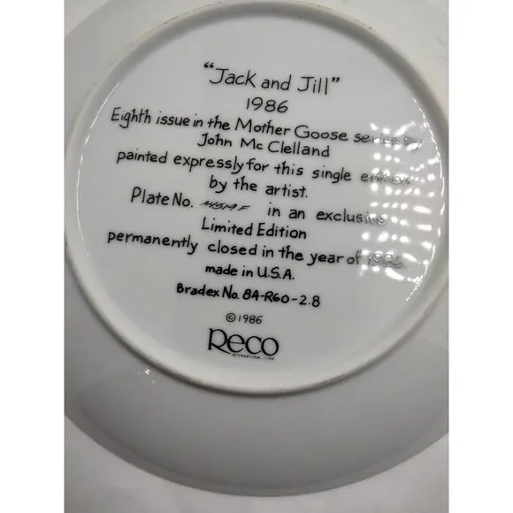 Jack and Jill Plate Mother Goose John McClelland Limited Ed 8 Reco 1986 - Picture 3 of 5